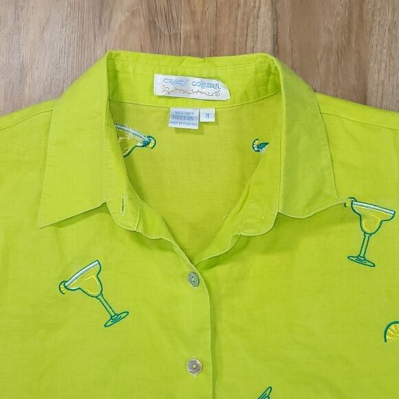 🔹️Casey Coleman Lime Embroider Margaritas Button Linen Top Medium - Picture 4 of 11